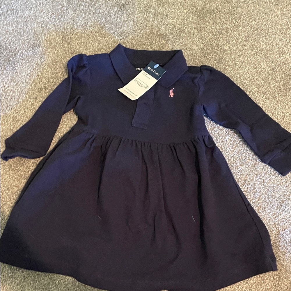 Baby girl size 12 month Ralph Lauren BNWT navy dress pink horse classic